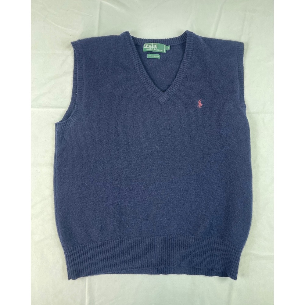 Polo Ralph Lauren Mens XL Navy Blue 100% Lambswool V-Neck Sweater Vest Red Pony